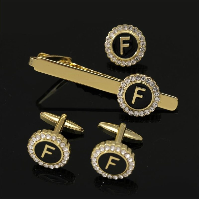1 Set Of A-B-Z Letters Capital Initial Cufflinks And Tie Clip Jewelry Mens Crystal Round Cuff Links Father's Day Birthday Gift - Image 20