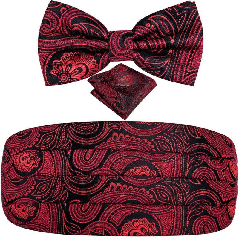 YF-2006 Hi-Tie Luxury Designer Paisley Red Cummerbund Bow tie Set Formal Tuxedo Corset Elastic Belt for Men Wedding Cummerbunds - Image 2