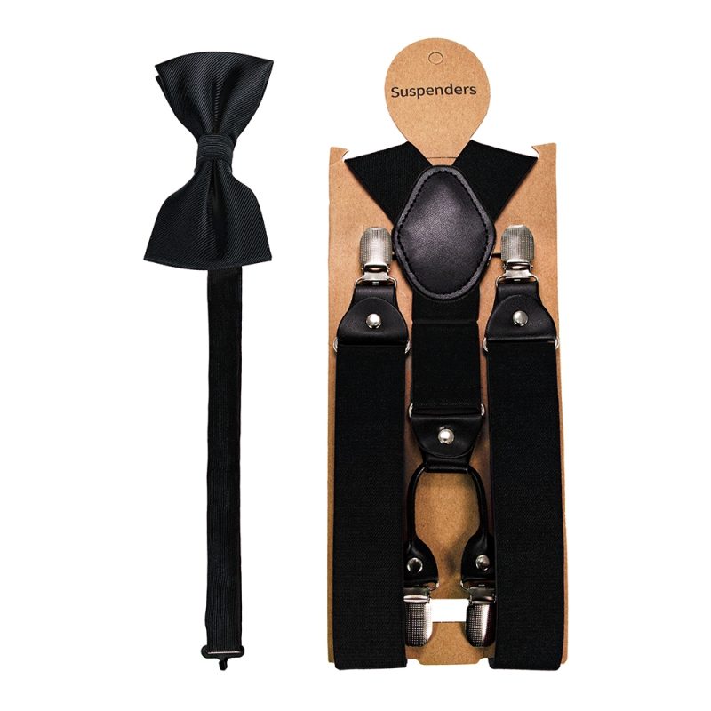 Fashion Suspenders Men Elastic Band Suspenders Bowtie Set Leather 6 Clips Brace Male Vintage Casual Wedding Party Husband's Gift - Image 2