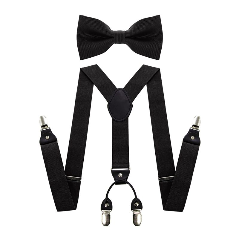Fashion Suspenders Men Elastic Band Suspenders Bowtie Set Leather 6 Clips Brace Male Vintage Casual Wedding Party Husband's Gift - Image 3