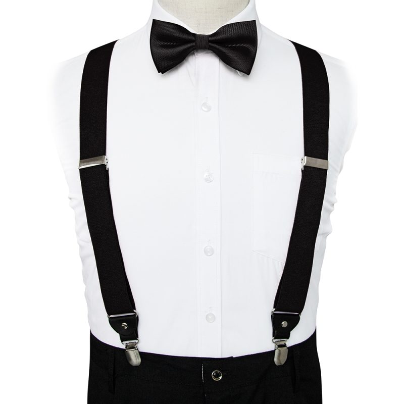 Fashion Suspenders Men Elastic Band Suspenders Bowtie Set Leather 6 Clips Brace Male Vintage Casual Wedding Party Husband's Gift - Image 4