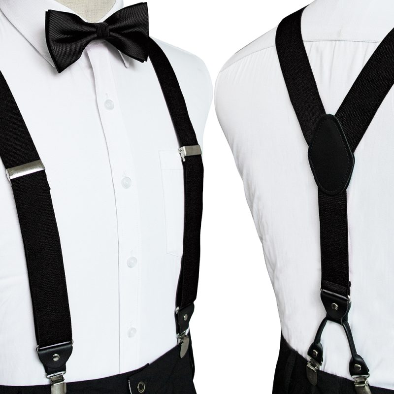 Fashion Suspenders Men Elastic Band Suspenders Bowtie Set Leather 6 Clips Brace Male Vintage Casual Wedding Party Husband's Gift - Image 5