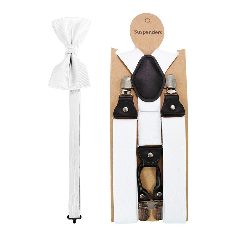 Fashion Suspenders Men Elastic Band Suspenders Bowtie Set Leather 6 Clips Brace Male Vintage Casual Wedding Party Husband's Gift - Image 8