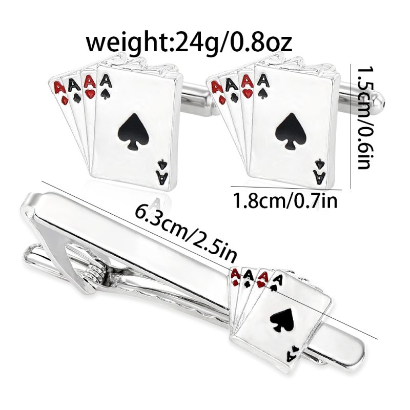 Personality Poker AAAA Cufflinks&Tie Clip Set For Men Shirt Suit Tuxedo Blouse Jewelry Accessories - Image 6
