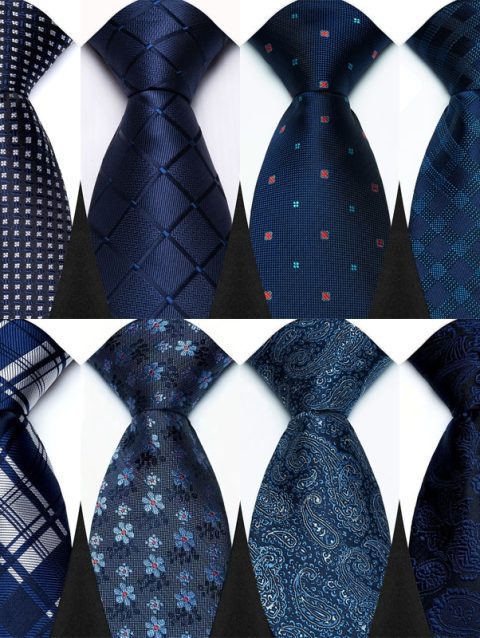 Luxury 8CM Mens Necktie Navy Blue Color Dot Stripes Solid Tie For Man Groom Jacquard Woven Neck Tie For Business Wedding Party