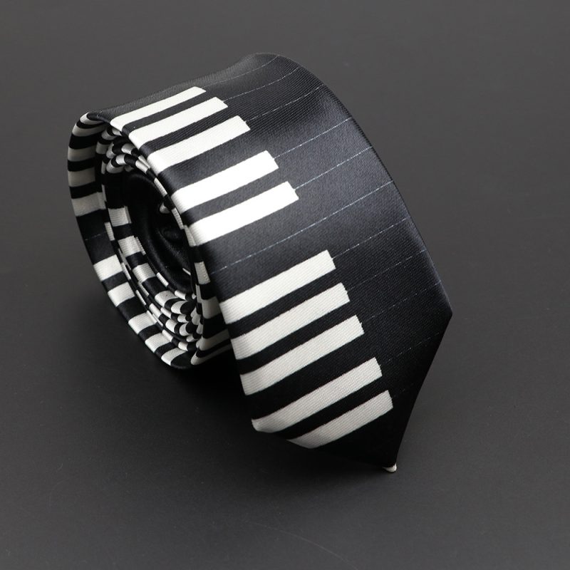 Classic Musical Notes Printed Tie Silky Narrow Neckties Slim Smooth Piano Guitar Necktie Simple Elegant Trendy Unisex Ties Gift - Image 4