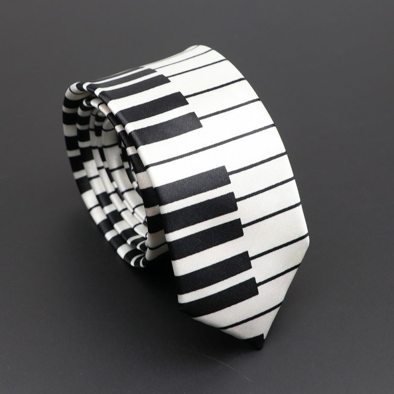 Classic Musical Notes Printed Tie Silky Narrow Neckties Slim Smooth Piano Guitar Necktie Simple Elegant Trendy Unisex Ties Gift - Image 16