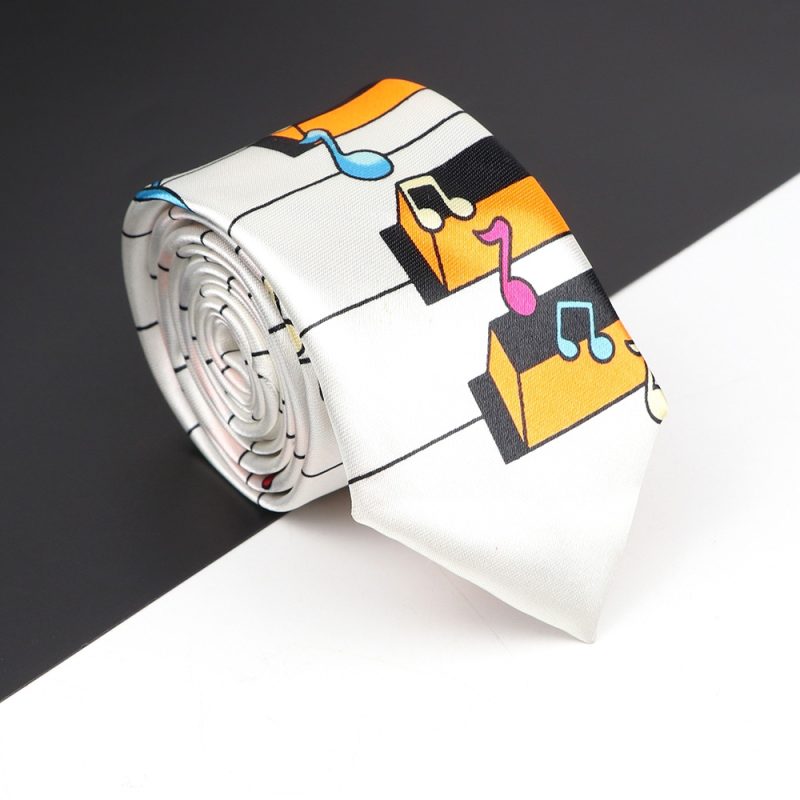 Classic Musical Notes Printed Tie Silky Narrow Neckties Slim Smooth Piano Guitar Necktie Simple Elegant Trendy Unisex Ties Gift - Image 56