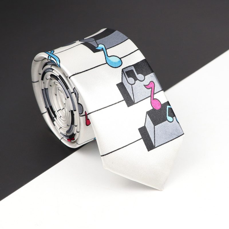 Classic Musical Notes Printed Tie Silky Narrow Neckties Slim Smooth Piano Guitar Necktie Simple Elegant Trendy Unisex Ties Gift - Image 57
