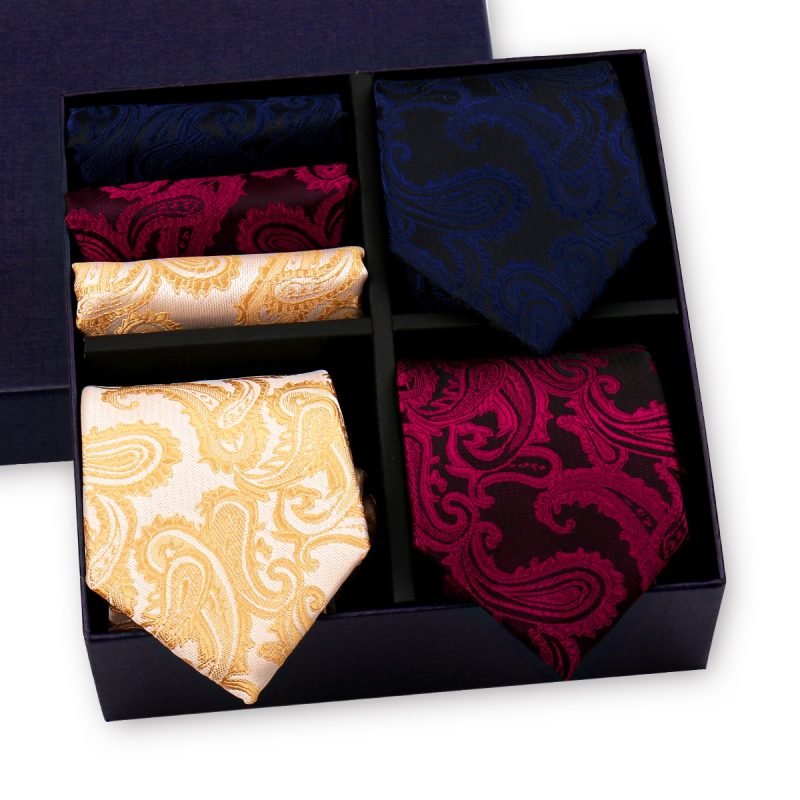 Luxury Men's Tie 3 Sets In Gift Box Paisley Striped Necktie Handkerchief For Men Gravata Wedding Formal Clothing Accessories - Image 15