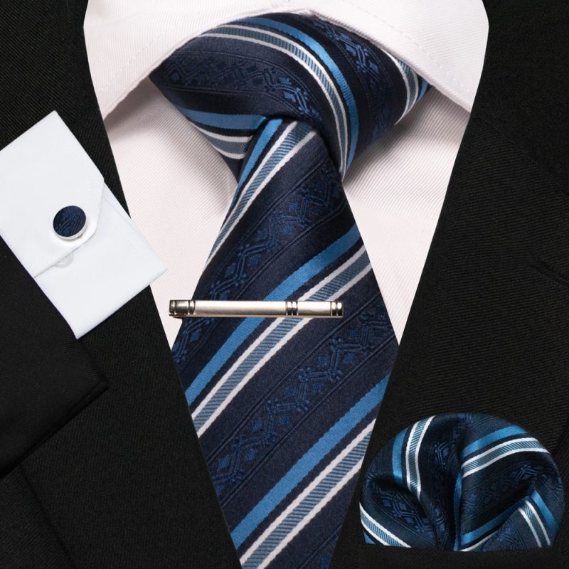KAMBERFT New Classic Silk Men's Tie Red Gold Striped Men's Tie Handkerchief Cufflinks Set Wedding Business Party Gravatas - Image 7