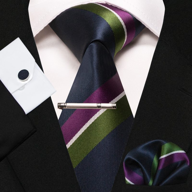 KAMBERFT New Classic Silk Men's Tie Red Gold Striped Men's Tie Handkerchief Cufflinks Set Wedding Business Party Gravatas - Image 9