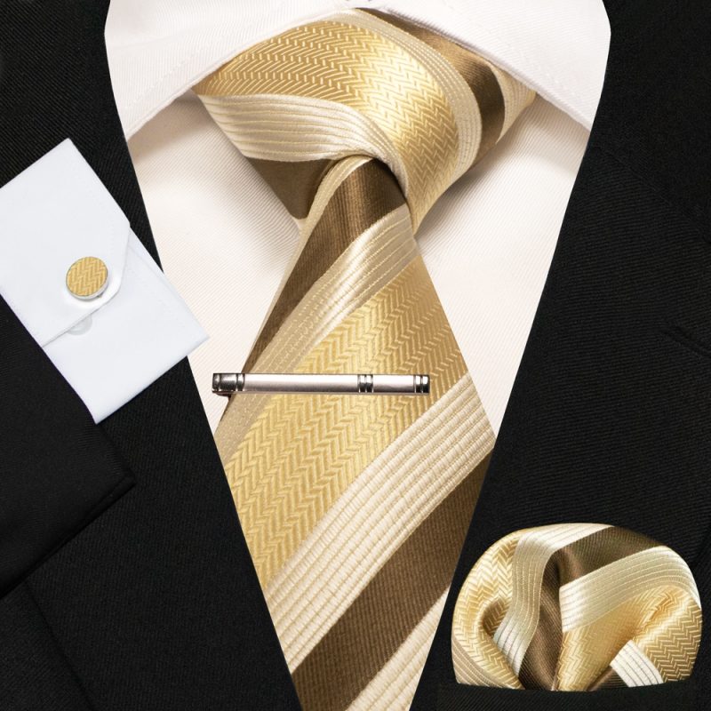 KAMBERFT New Classic Silk Men's Tie Red Gold Striped Men's Tie Handkerchief Cufflinks Set Wedding Business Party Gravatas - Image 18