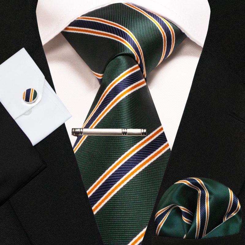 KAMBERFT New Classic Silk Men's Tie Red Gold Striped Men's Tie Handkerchief Cufflinks Set Wedding Business Party Gravatas - Image 23