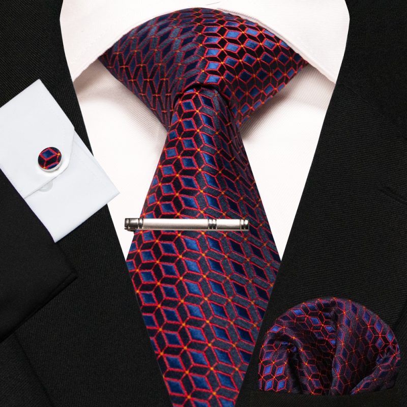 KAMBERFT New Classic Silk Men's Tie Red Gold Striped Men's Tie Handkerchief Cufflinks Set Wedding Business Party Gravatas - Image 29