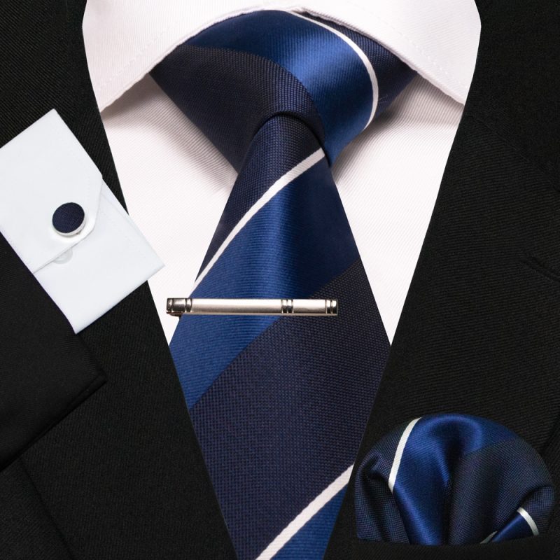 KAMBERFT New Classic Silk Men's Tie Red Gold Striped Men's Tie Handkerchief Cufflinks Set Wedding Business Party Gravatas - Image 33