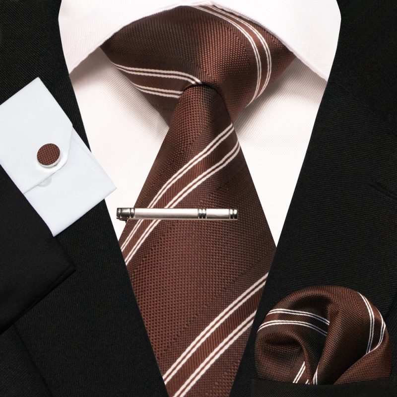 KAMBERFT New Classic Silk Men's Tie Red Gold Striped Men's Tie Handkerchief Cufflinks Set Wedding Business Party Gravatas - Image 37
