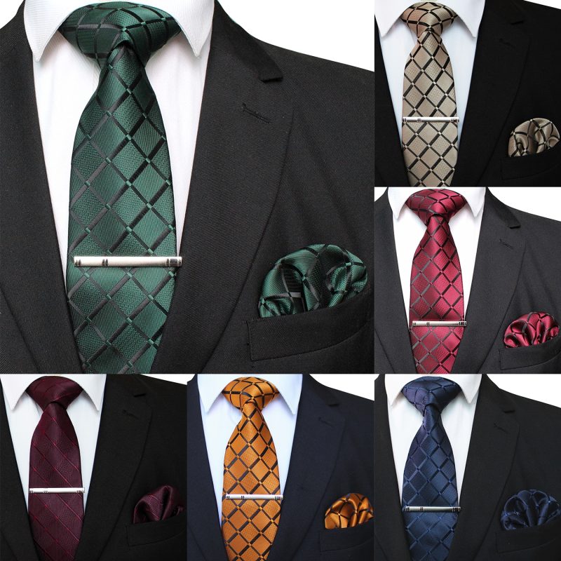 41 Style Men Tie Necktie Pocket Square Party Wedding Fashion Striped Plaid 8cm Silk Woven Business Handkerchief Tie Clip Set - Image 2