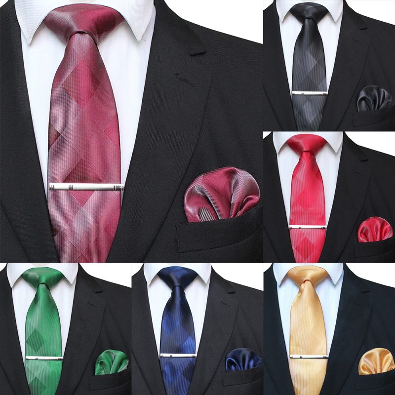 41 Style Men Tie Necktie Pocket Square Party Wedding Fashion Striped Plaid 8cm Silk Woven Business Handkerchief Tie Clip Set - Image 3