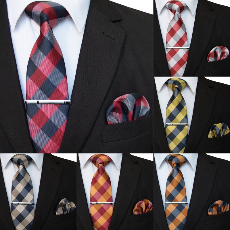 41 Style Men Tie Necktie Pocket Square Party Wedding Fashion Striped Plaid 8cm Silk Woven Business Handkerchief Tie Clip Set - Image 4