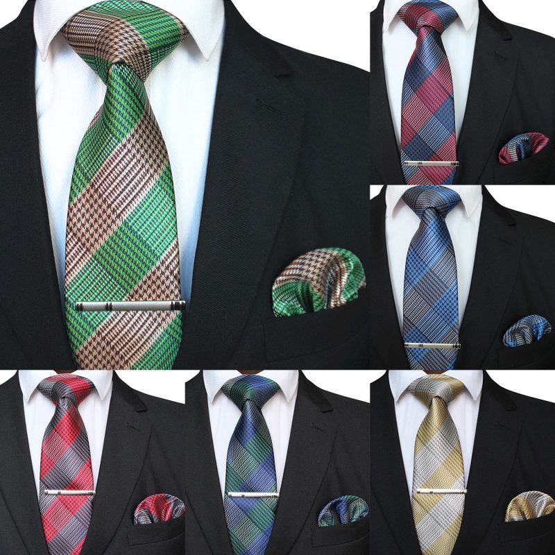 41 Style Men Tie Necktie Pocket Square Party Wedding Fashion Striped Plaid 8cm Silk Woven Business Handkerchief Tie Clip Set - Image 5
