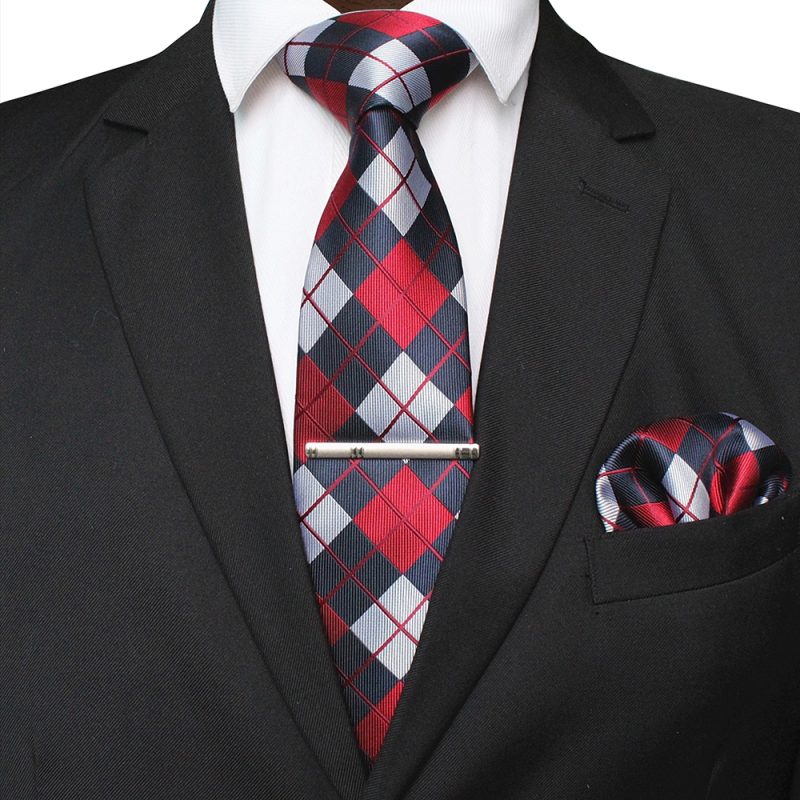41 Style Men Tie Necktie Pocket Square Party Wedding Fashion Striped Plaid 8cm Silk Woven Business Handkerchief Tie Clip Set - Image 26