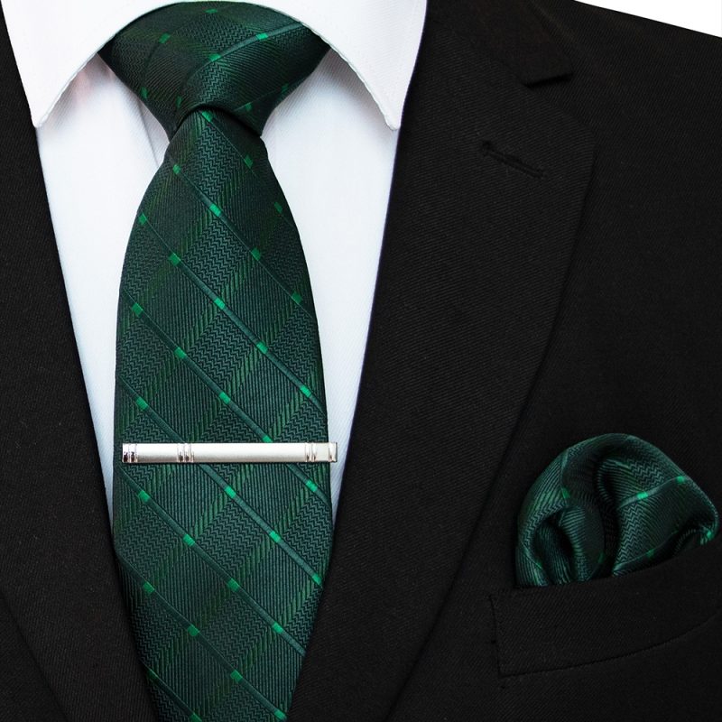 41 Style Men Tie Necktie Pocket Square Party Wedding Fashion Striped Plaid 8cm Silk Woven Business Handkerchief Tie Clip Set - Image 29
