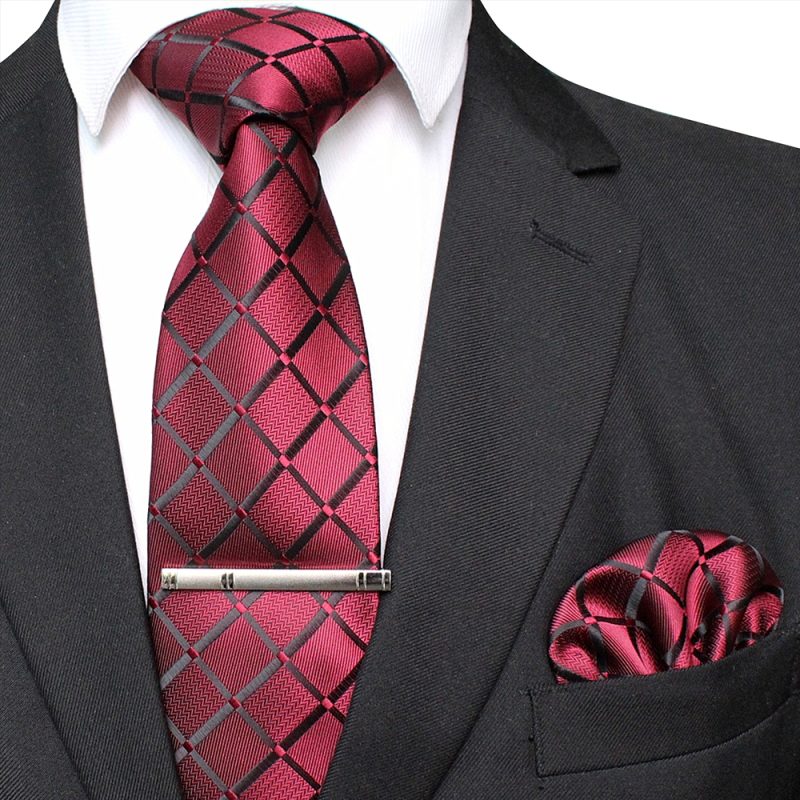 41 Style Men Tie Necktie Pocket Square Party Wedding Fashion Striped Plaid 8cm Silk Woven Business Handkerchief Tie Clip Set - Image 34