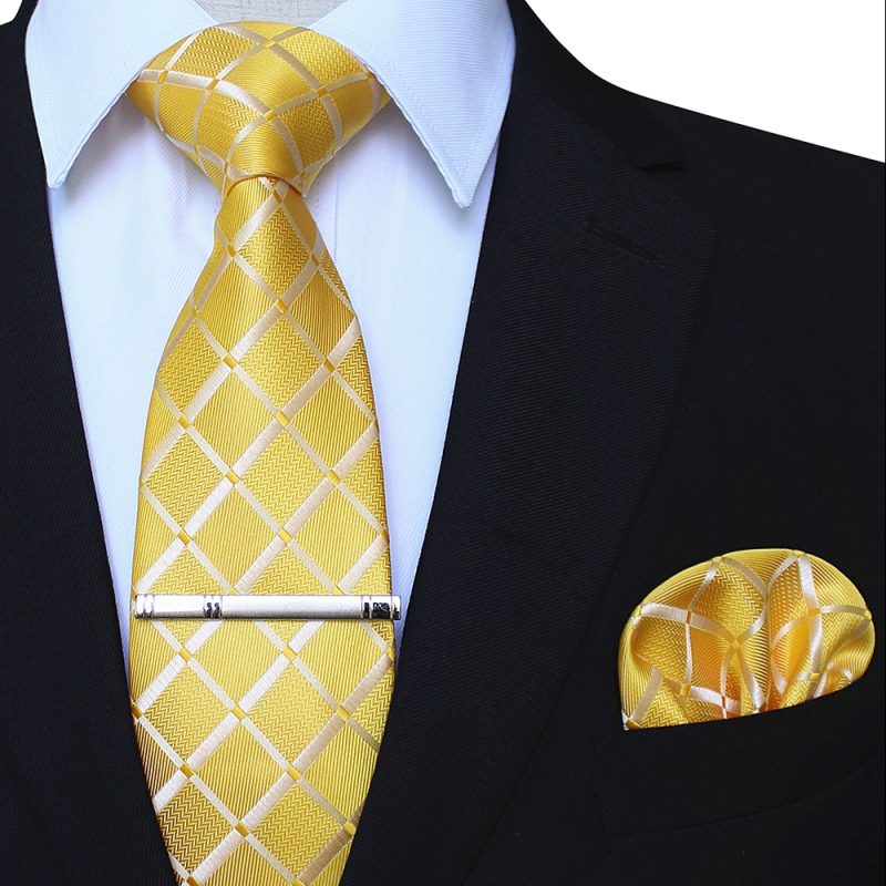 41 Style Men Tie Necktie Pocket Square Party Wedding Fashion Striped Plaid 8cm Silk Woven Business Handkerchief Tie Clip Set - Image 36