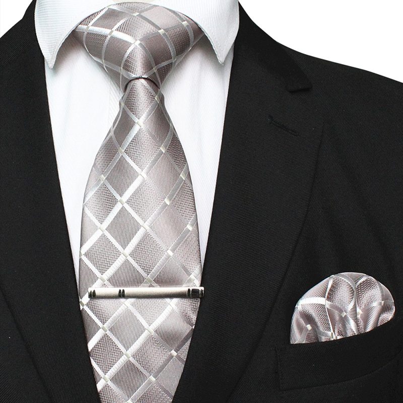 41 Style Men Tie Necktie Pocket Square Party Wedding Fashion Striped Plaid 8cm Silk Woven Business Handkerchief Tie Clip Set - Image 38