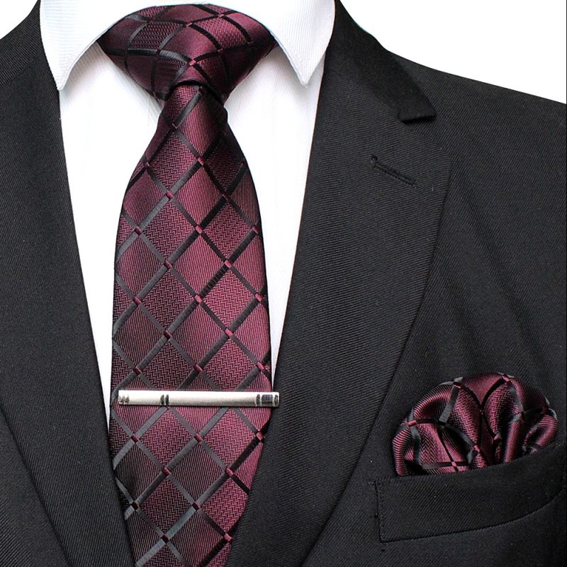 41 Style Men Tie Necktie Pocket Square Party Wedding Fashion Striped Plaid 8cm Silk Woven Business Handkerchief Tie Clip Set - Image 40