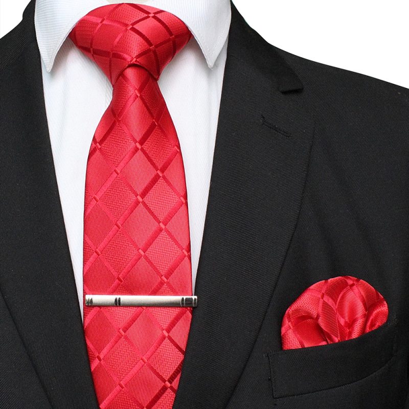 41 Style Men Tie Necktie Pocket Square Party Wedding Fashion Striped Plaid 8cm Silk Woven Business Handkerchief Tie Clip Set - Image 41
