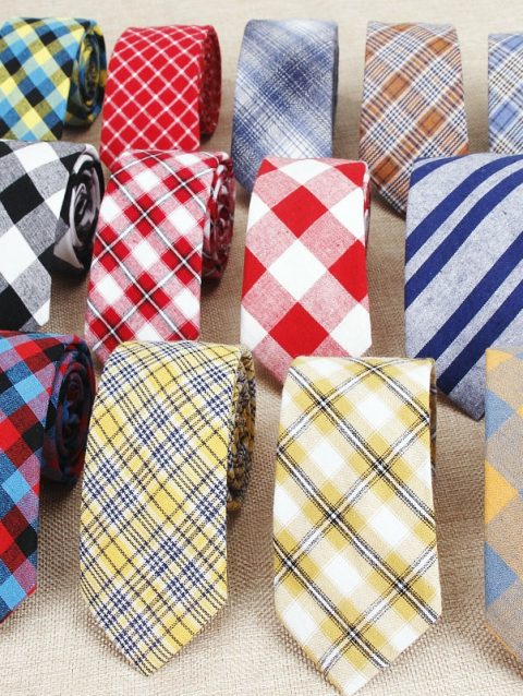 Fashion Plaid Cotton Ties For Men Classic Skinny 6cm Adult Neck Tie Black Navy Pink Red Cravate Narrow Thick Suits Neck Ties