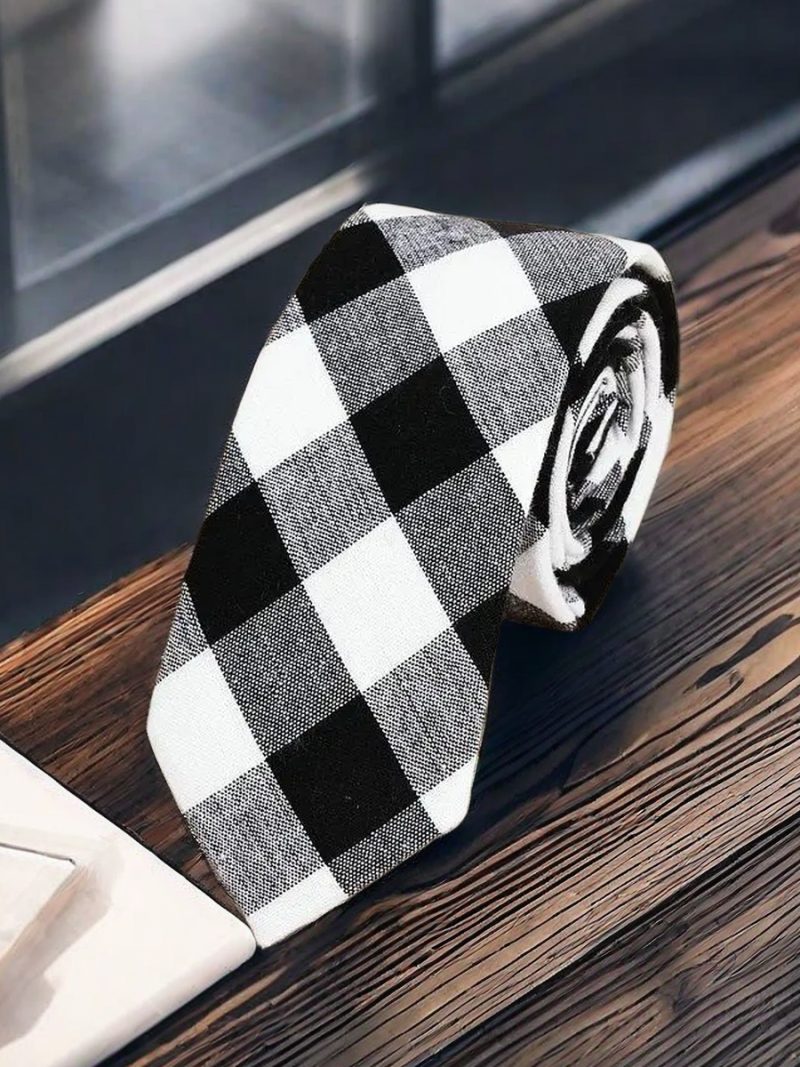 Fashion Plaid Cotton Ties For Men Classic Skinny 6cm Adult Neck Tie Black Navy Pink Red Cravate Narrow Thick Suits Neck Ties - Image 2