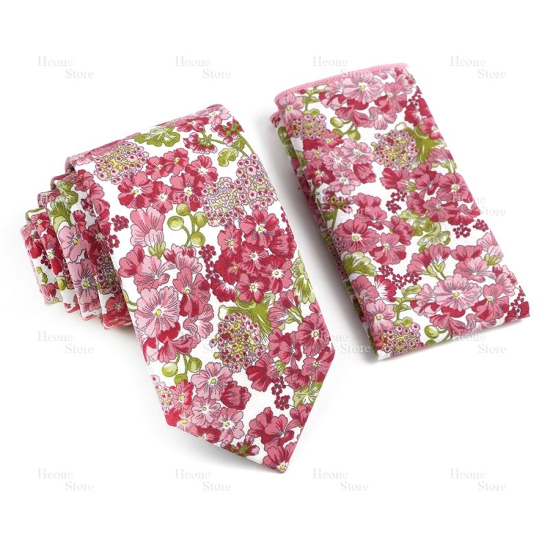 Novelty Floral Cotton Mens Casual Tie Set Fit Wedding Party Yellow Green Blue Necktie Pocket Square Chic Suit Gravata Accessory - Image 10
