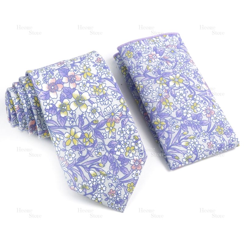 Novelty Floral Cotton Mens Casual Tie Set Fit Wedding Party Yellow Green Blue Necktie Pocket Square Chic Suit Gravata Accessory - Image 12
