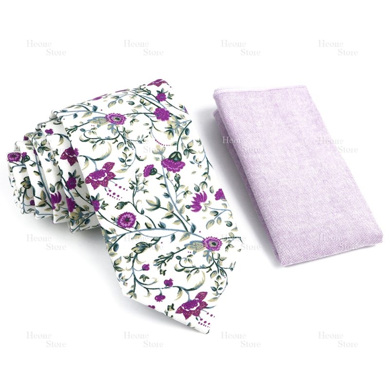 Novelty Floral Cotton Mens Casual Tie Set Fit Wedding Party Yellow Green Blue Necktie Pocket Square Chic Suit Gravata Accessory - Image 22