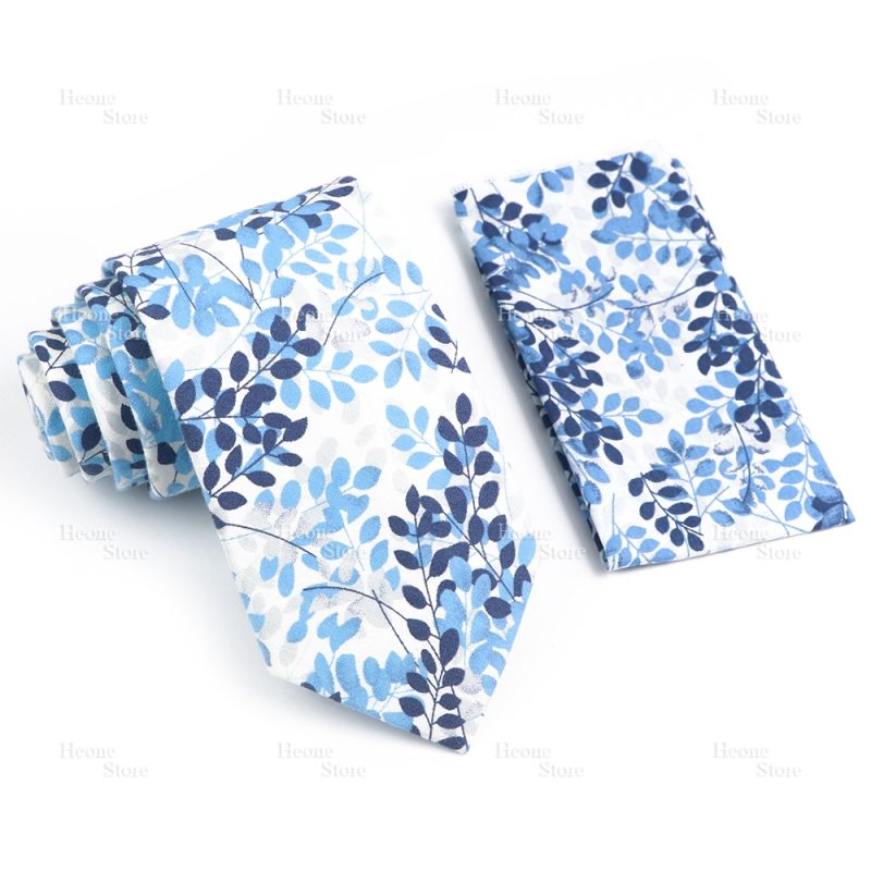 Novelty Floral Cotton Mens Casual Tie Set Fit Wedding Party Yellow Green Blue Necktie Pocket Square Chic Suit Gravata Accessory - Image 28
