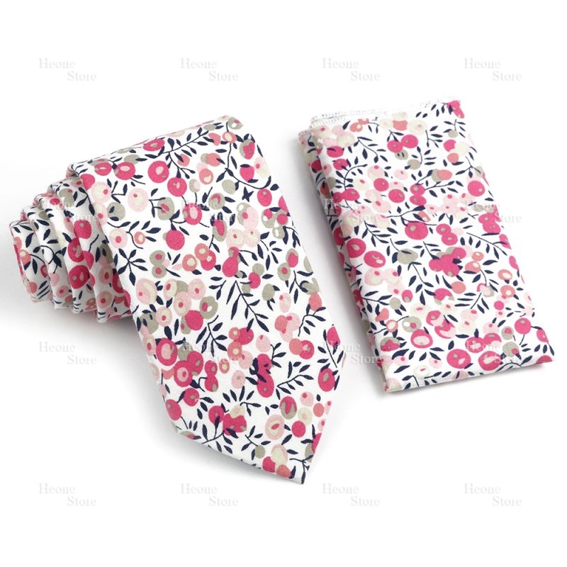 Novelty Floral Cotton Mens Casual Tie Set Fit Wedding Party Yellow Green Blue Necktie Pocket Square Chic Suit Gravata Accessory - Image 39