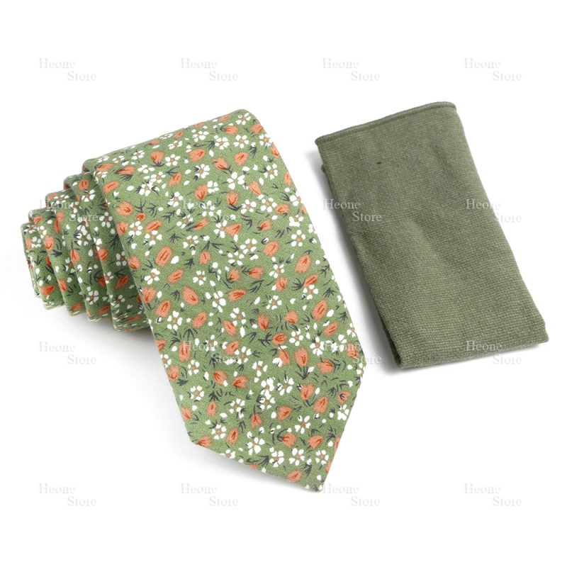 Novelty Floral Cotton Mens Casual Tie Set Fit Wedding Party Yellow Green Blue Necktie Pocket Square Chic Suit Gravata Accessory - Image 41