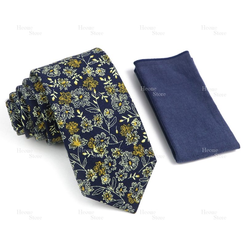 Novelty Floral Cotton Mens Casual Tie Set Fit Wedding Party Yellow Green Blue Necktie Pocket Square Chic Suit Gravata Accessory - Image 42