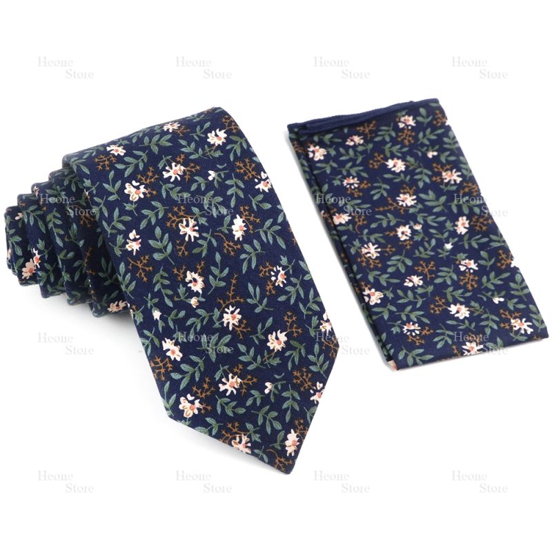 Novelty Floral Cotton Mens Casual Tie Set Fit Wedding Party Yellow Green Blue Necktie Pocket Square Chic Suit Gravata Accessory - Image 43