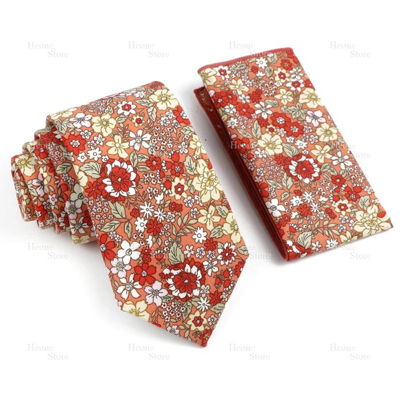 Novelty Floral Cotton Mens Casual Tie Set Fit Wedding Party Yellow Green Blue Necktie Pocket Square Chic Suit Gravata Accessory - Image 45