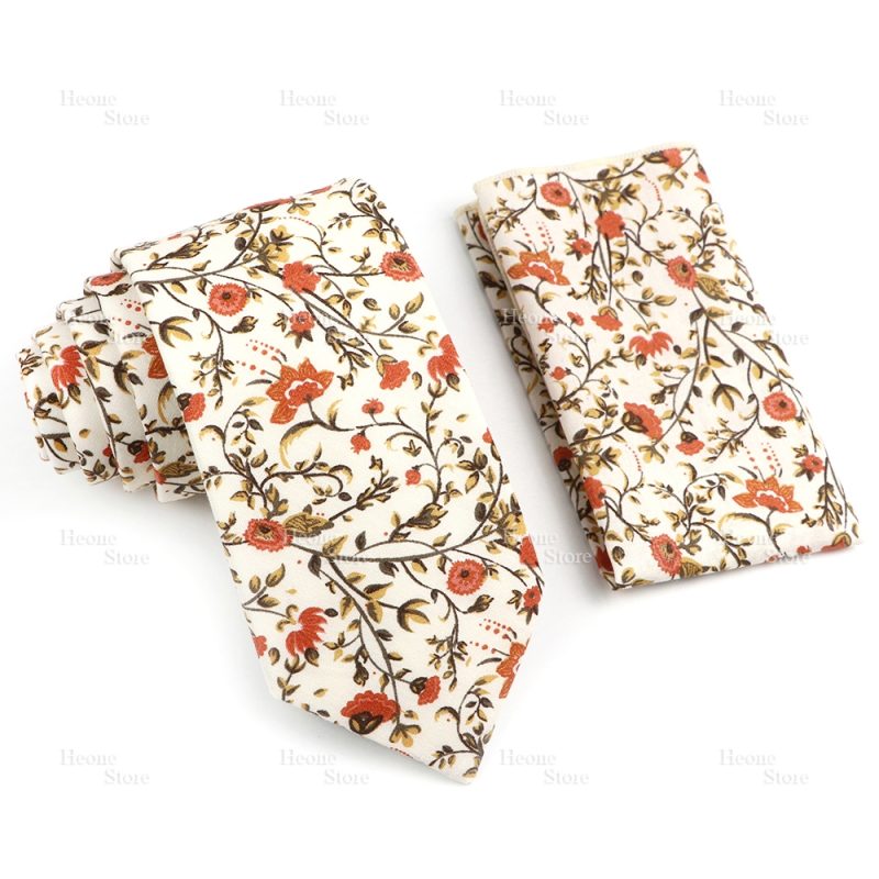 Novelty Floral Cotton Mens Casual Tie Set Fit Wedding Party Yellow Green Blue Necktie Pocket Square Chic Suit Gravata Accessory - Image 46
