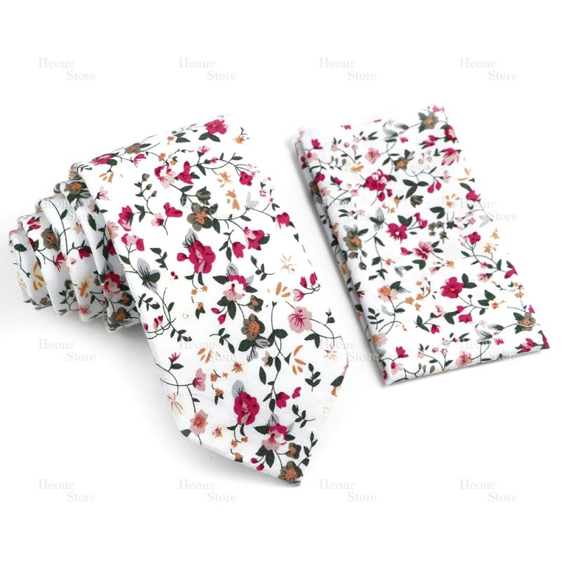 Novelty Floral Cotton Mens Casual Tie Set Fit Wedding Party Yellow Green Blue Necktie Pocket Square Chic Suit Gravata Accessory - Image 51