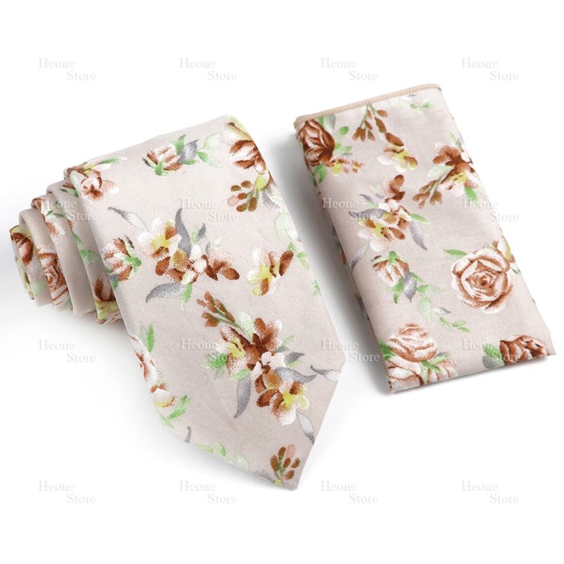 Novelty Floral Cotton Mens Casual Tie Set Fit Wedding Party Yellow Green Blue Necktie Pocket Square Chic Suit Gravata Accessory - Image 56