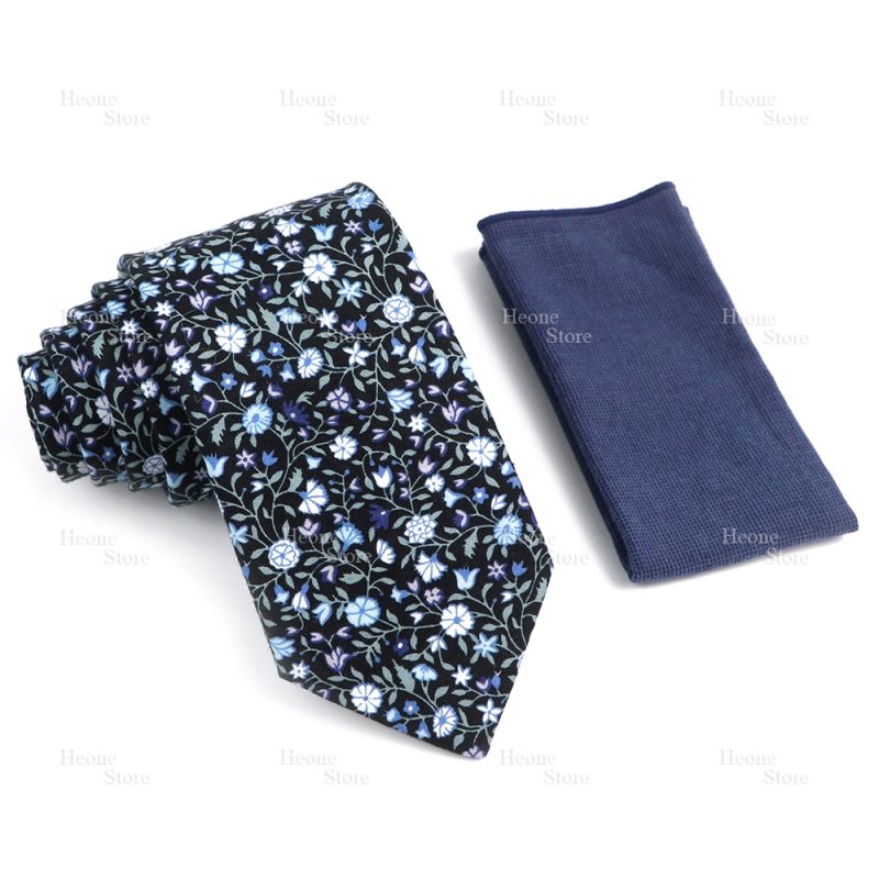 Novelty Floral Cotton Mens Casual Tie Set Fit Wedding Party Yellow Green Blue Necktie Pocket Square Chic Suit Gravata Accessory - Image 58