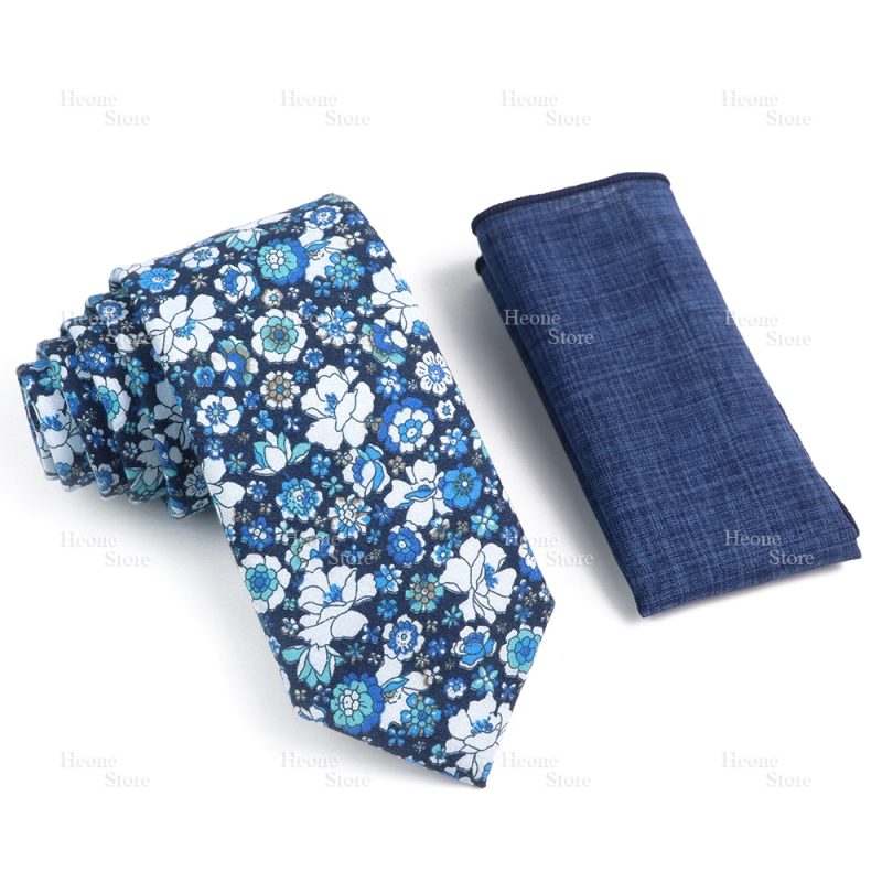 Novelty Floral Cotton Mens Casual Tie Set Fit Wedding Party Yellow Green Blue Necktie Pocket Square Chic Suit Gravata Accessory - Image 59