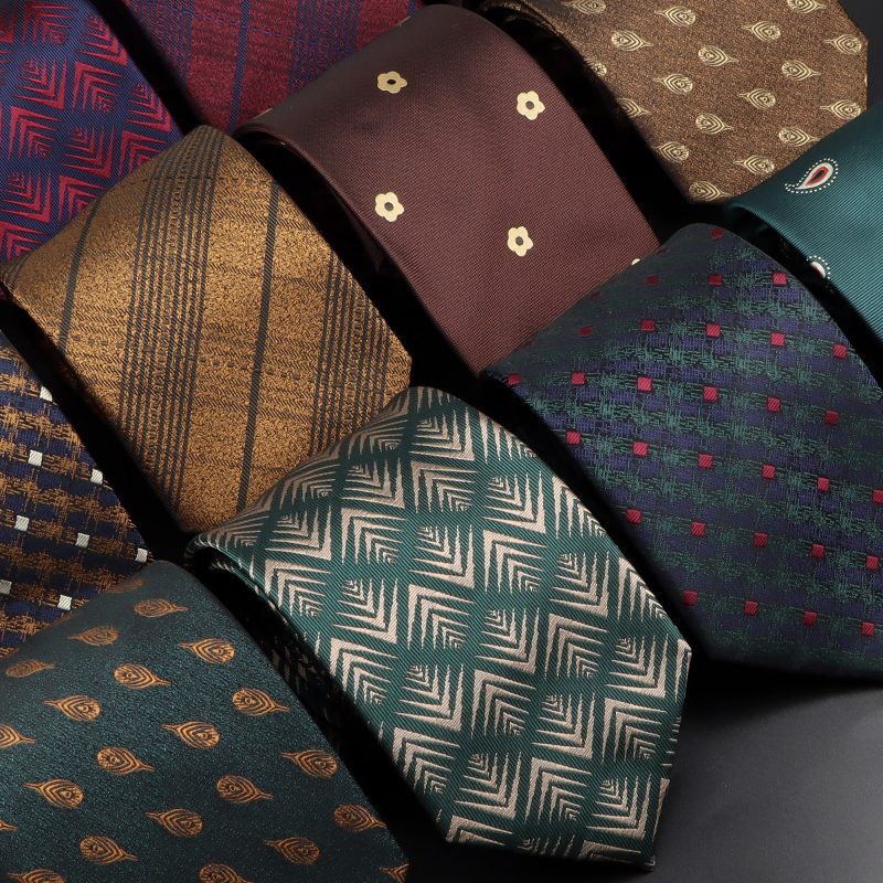 Fashion Woven 8 cm Striped Necktie Wedding Accessories Green Brown Tie Gravatas Man Dot Fit Group Party Office Neck Ties Gift