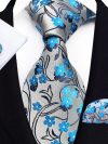 100% Silk Floral Blue Ties For Men Wedding Party Business Man Tie Handkerchief Brooch Cufflinks Set Men Accessories Gravata